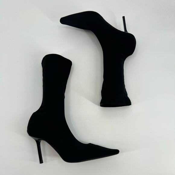 Zara Black High Heel Sock Boots square toe stiletto heel chic Size 37 / US 6.5 - Picture 4 of 15
